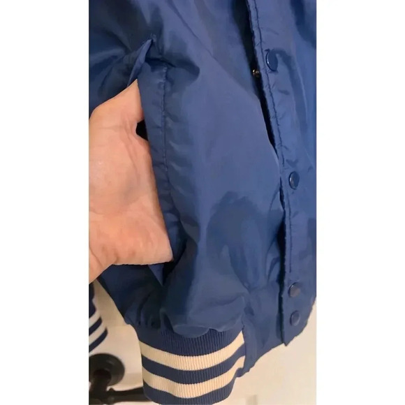 Vintage Trax Men’s Medium Blue White Button Down Varsity Bomber Jacket Quilted - Picture 4 of 11